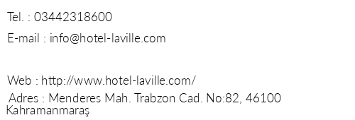 Hotel La Ville telefon numaralar, faks, e-mail, posta adresi ve iletiim bilgileri